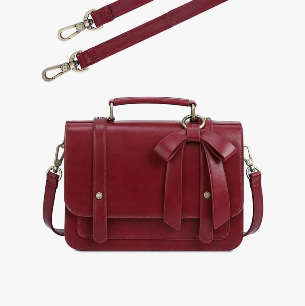 Ecosusi Vegan Leather handbag with shoulder strap and detachable bow detail Red